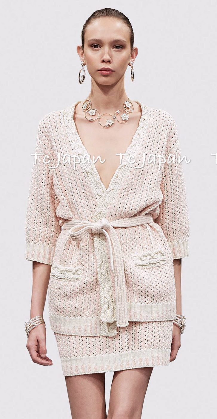 CHANEL 18PS Black Off White Cotton Knit Jacket Cardigan Skirt Setup 36 38 シャネル ブラック オフ ホワイト コットン ニット カーディガン スカート セットアップ 即発