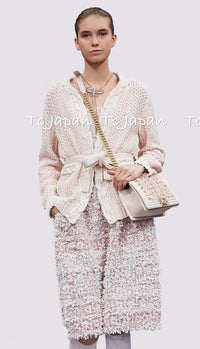 CHANEL 18PS Black Off White Cotton Knit Jacket Cardigan Skirt Setup 36 38 シャネル ブラック オフ ホワイト コットン ニット カーディガン スカート セットアップ 即発