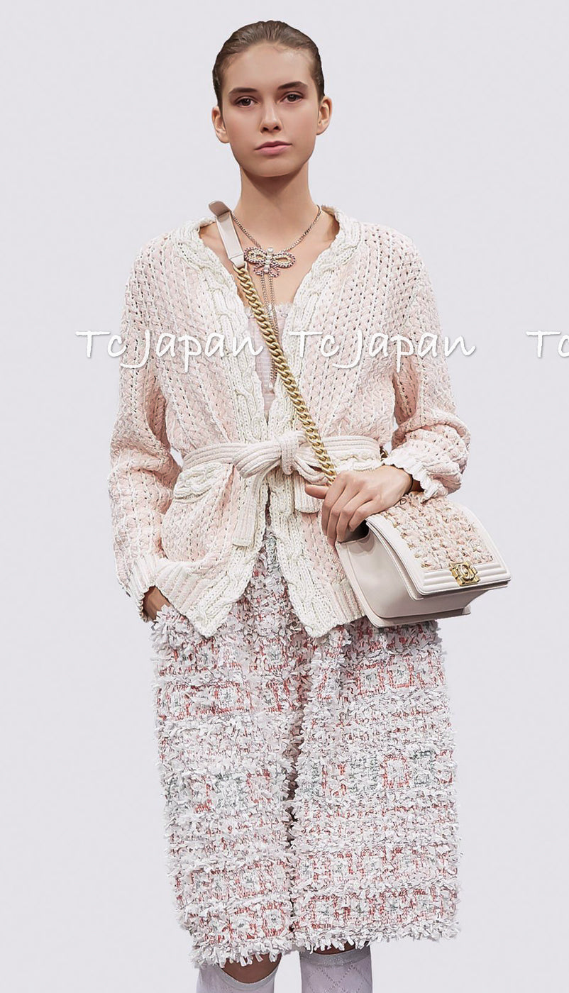 CHANEL 18PS Black Off White Cotton Knit Jacket Cardigan Skirt Setup 36 38 シャネル ブラック オフ ホワイト コットン ニット カーディガン スカート セットアップ 即発