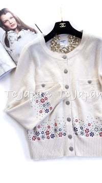 CHANEL 12C Ivory Cashmere 100% Swarovski Sweater Cardigan 34 36 38 シャネル アイボリー スワロフスキー カシミア セーター カーディガン 即発