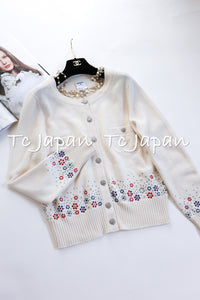 CHANEL 12C Ivory Cashmere 100% Swarovski Sweater Cardigan 34 36 38 シャネル アイボリー スワロフスキー カシミア セーター カーディガン 即発