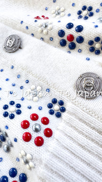 CHANEL 12C Ivory Cashmere 100% Swarovski Sweater Cardigan 34 36 38 シャネル アイボリー スワロフスキー カシミア セーター カーディガン 即発