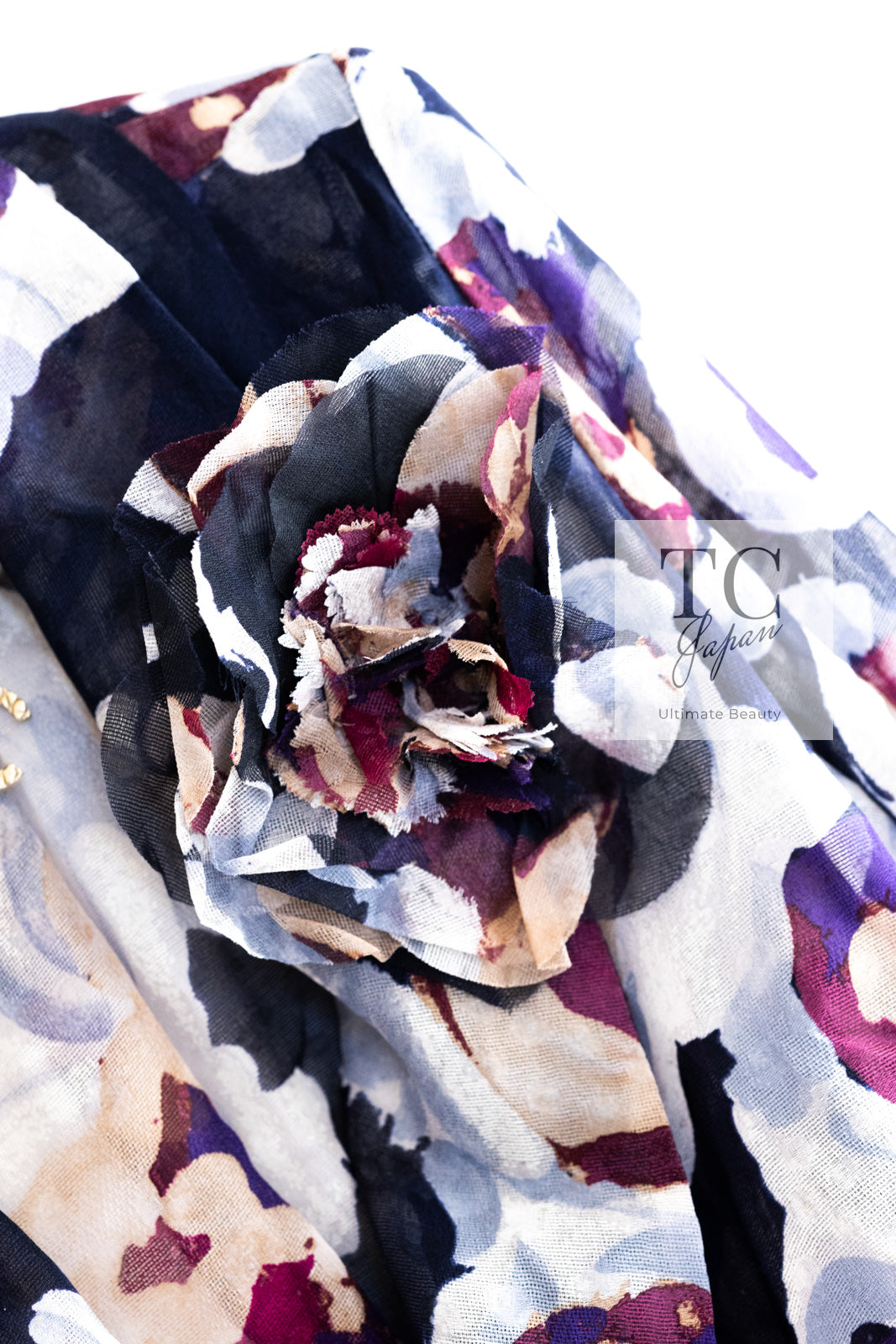 CHANEL 10C Navy Multicolor Flower Silk Blouse Jacket  38 シャネル ネイビー マルチカラー フラワー シルク100 ブラウス ジャケット