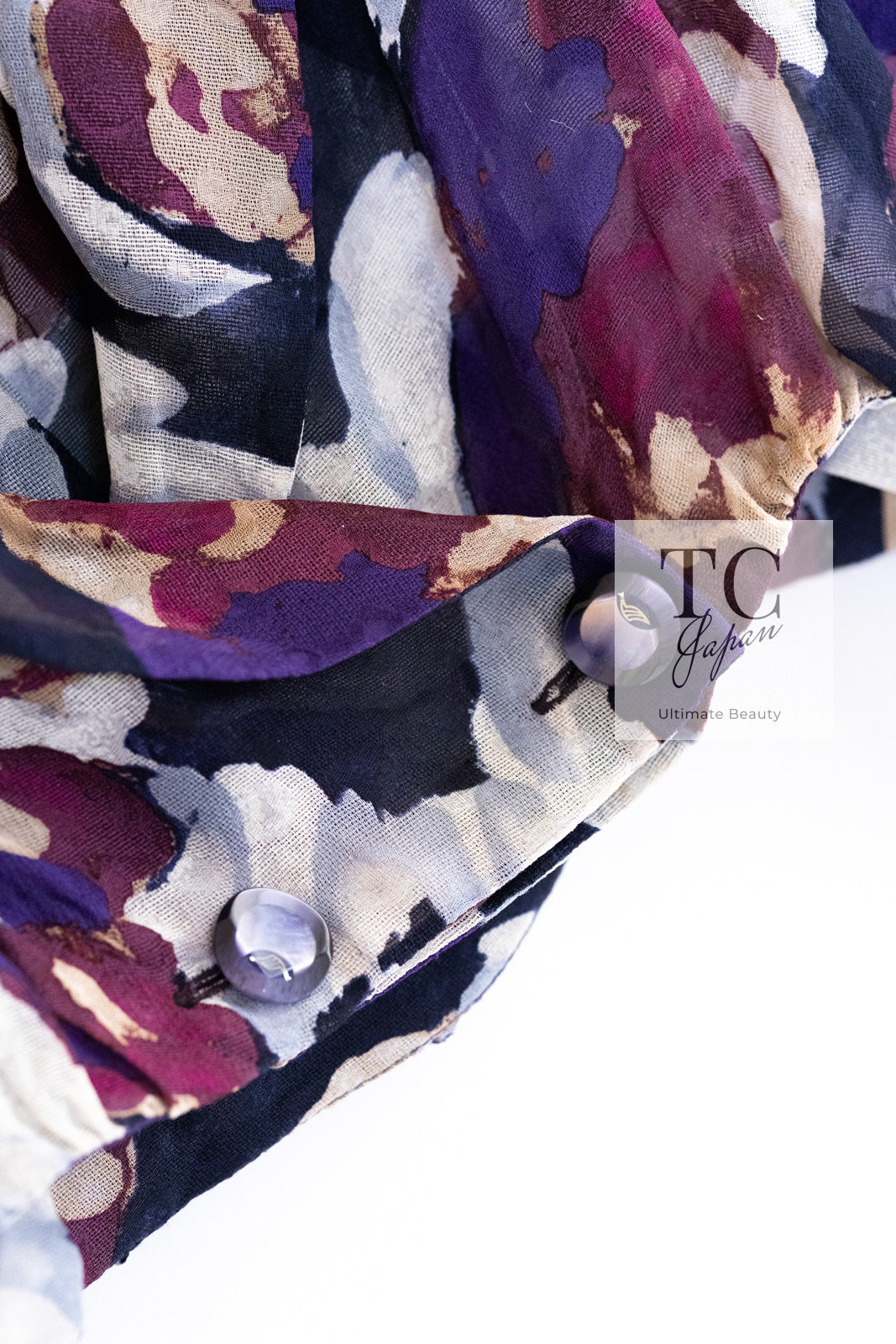 CHANEL 10C Navy Multicolor Flower Silk Blouse Jacket  38 シャネル ネイビー マルチカラー フラワー シルク100 ブラウス ジャケット