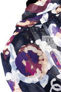 CHANEL 10C Navy Multicolor Flower Silk Blouse Jacket  38 シャネル ネイビー マルチカラー フラワー シルク100 ブラウス ジャケット