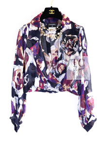 CHANEL 10C Navy Multicolor Flower Silk Blouse Jacket  38 シャネル ネイビー マルチカラー フラワー シルク100 ブラウス ジャケット