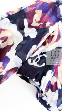 CHANEL 10C Navy Multicolor Flower Silk Blouse Jacket  38 シャネル ネイビー マルチカラー フラワー シルク100 ブラウス ジャケット