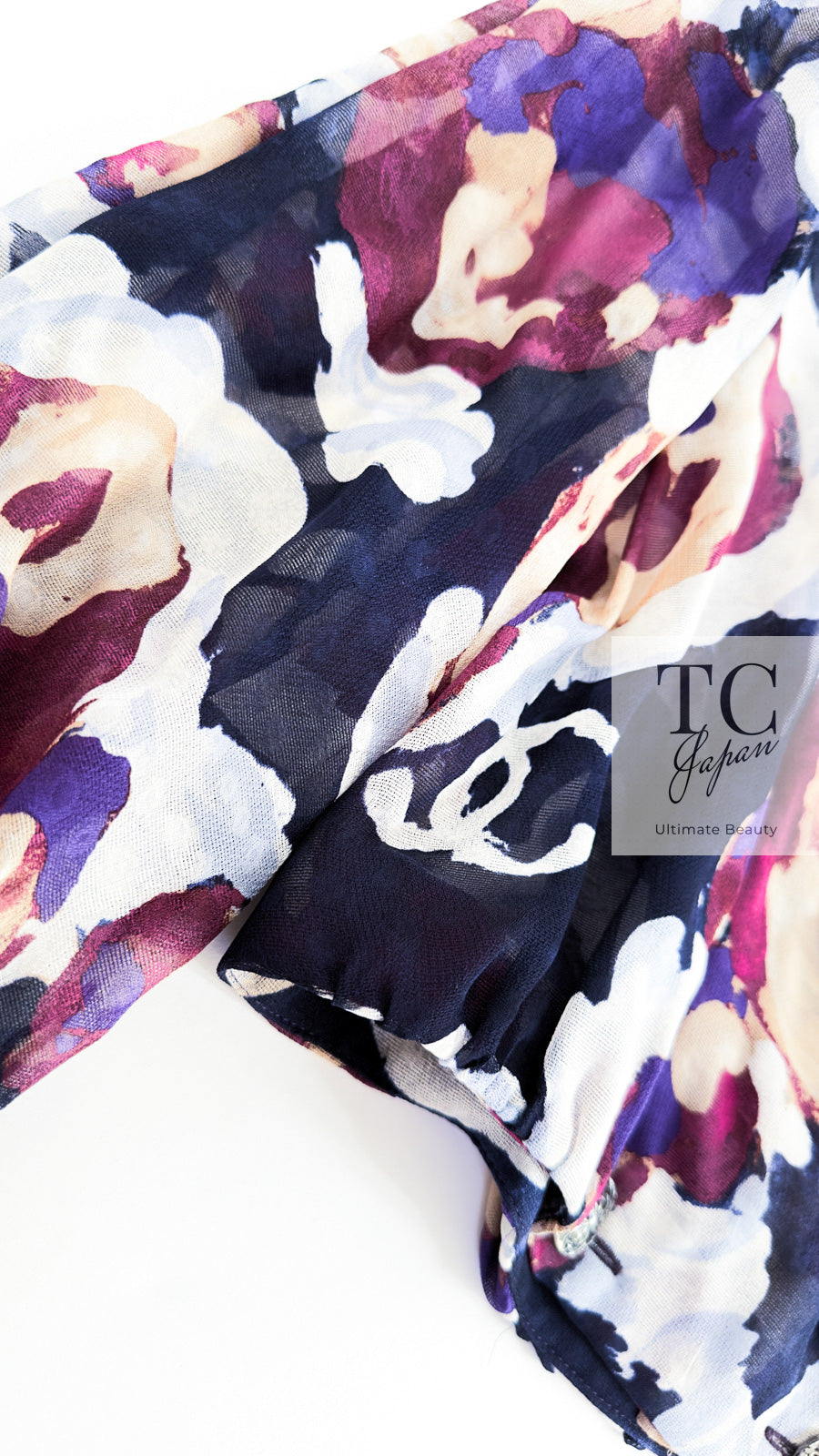CHANEL 10C Navy Multicolor Flower Silk Blouse Jacket  38 シャネル ネイビー マルチカラー フラワー シルク100 ブラウス ジャケット