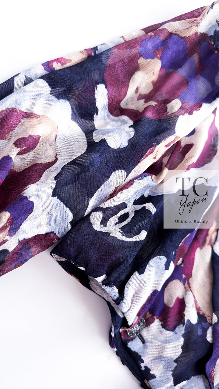 CHANEL 10C Navy Multicolor Flower Silk Blouse Jacket  38 シャネル ネイビー マルチカラー フラワー シルク100 ブラウス ジャケット