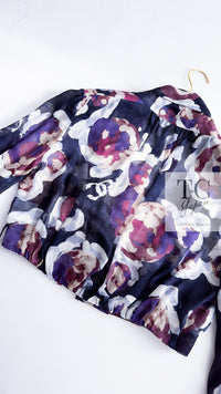 CHANEL 10C Navy Multicolor Flower Silk Blouse Jacket  38 シャネル ネイビー マルチカラー フラワー シルク100 ブラウス ジャケット