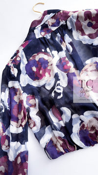 CHANEL 10C Navy Multicolor Flower Silk Blouse Jacket  38 シャネル ネイビー マルチカラー フラワー シルク100 ブラウス ジャケット