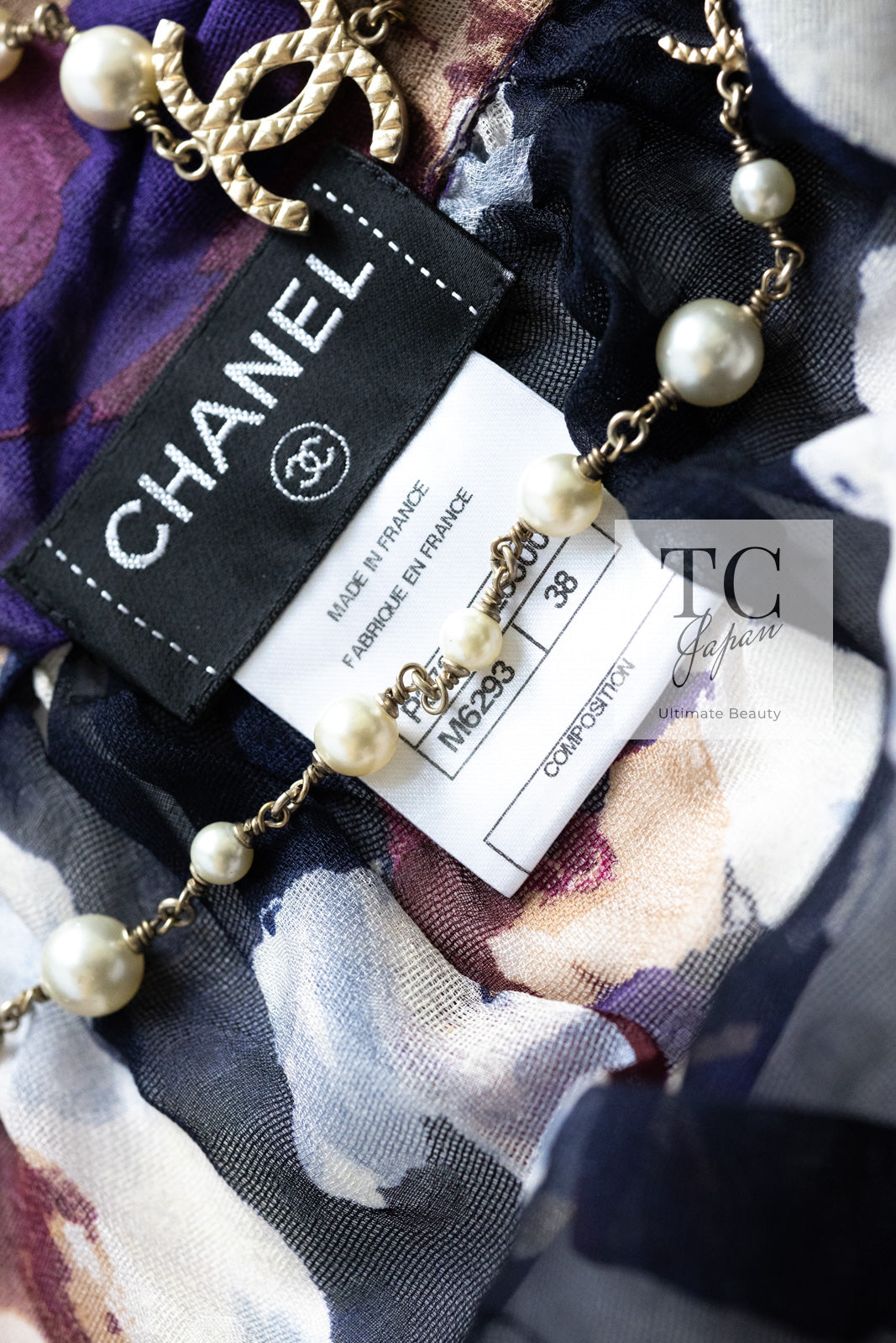 CHANEL 10C Navy Multicolor Flower Silk Blouse Jacket  38 シャネル ネイビー マルチカラー フラワー シルク100 ブラウス ジャケット
