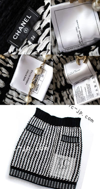 CHANEL 18PS Black Off White Cotton Knit Jacket Cardigan Skirt Setup 36 38 シャネル ブラック オフ ホワイト コットン ニット カーディガン スカート セットアップ 即発