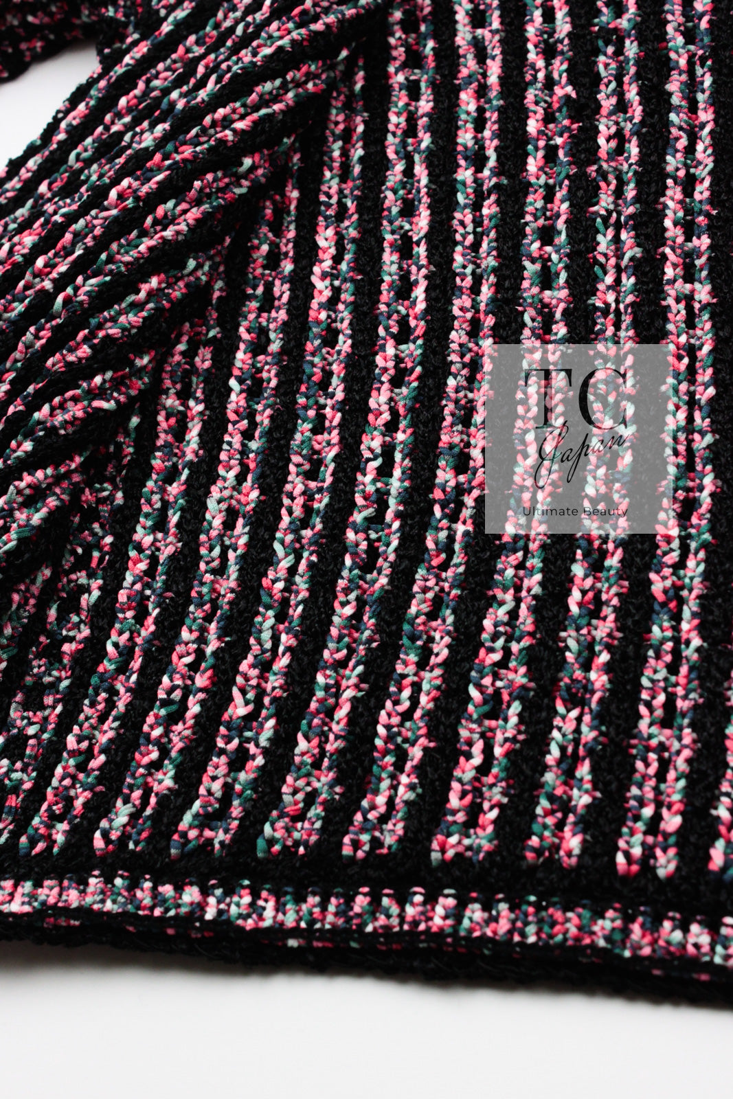 CHANEL 12S Pink Black Chain Cotton Knit Cardigan 36 38 シャネル ピンク ブラック チェーン コットン ニット カーディガン 即発