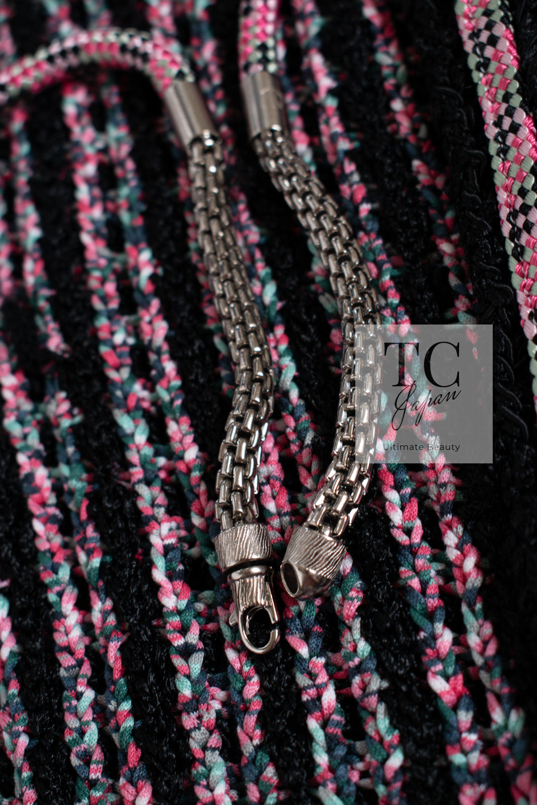 CHANEL 12S Pink Black Chain Cotton Knit Cardigan 36 38 シャネル ピンク ブラック チェーン コットン ニット カーディガン 即発