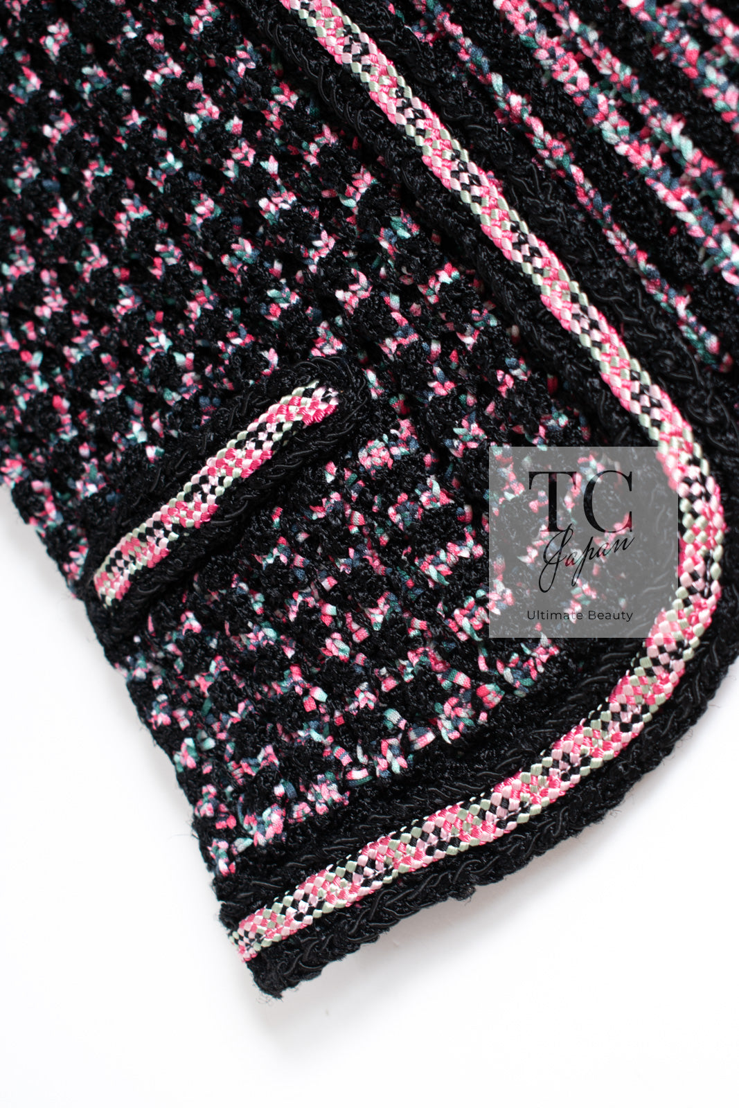 CHANEL 12S Pink Black Chain Cotton Knit Cardigan 36 38 シャネル ピンク ブラック チェーン コットン ニット カーディガン 即発