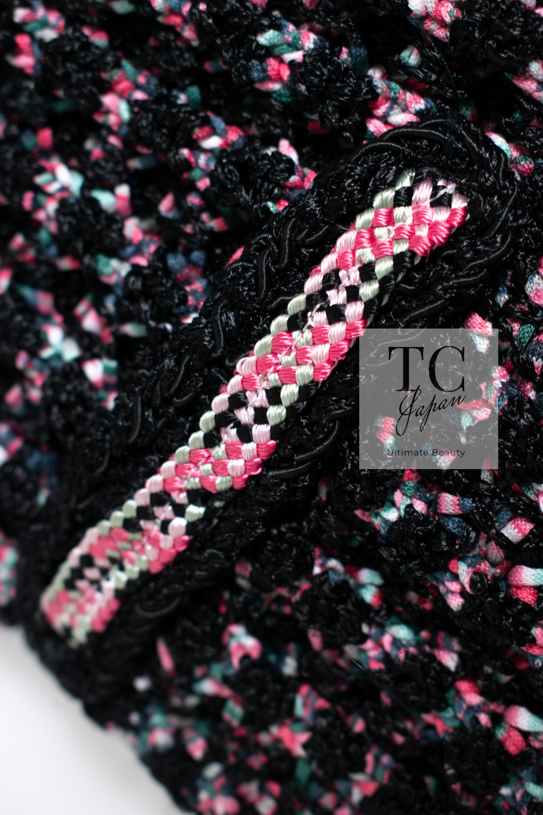 CHANEL 12S Pink Black Chain Cotton Knit Cardigan 36 38 シャネル ピンク ブラック チェーン コットン ニット カーディガン 即発