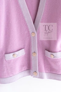 CHANEL 23S Puple Pink CC Logo Buttons Cashmere Knit Cardigan 38 40 シャネル パープル ピンク ココ マーク ボタン カシミヤ 100% ニット カーディガン 即発
