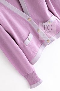 CHANEL 23S Puple Pink CC Logo Buttons Cashmere Knit Cardigan 38 40 シャネル パープル ピンク ココ マーク ボタン カシミヤ 100% ニット カーディガン 即発