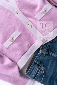 CHANEL 23S Puple Pink CC Logo Buttons Cashmere Knit Cardigan 38 40 シャネル パープル ピンク ココ マーク ボタン カシミヤ 100% ニット カーディガン 即発