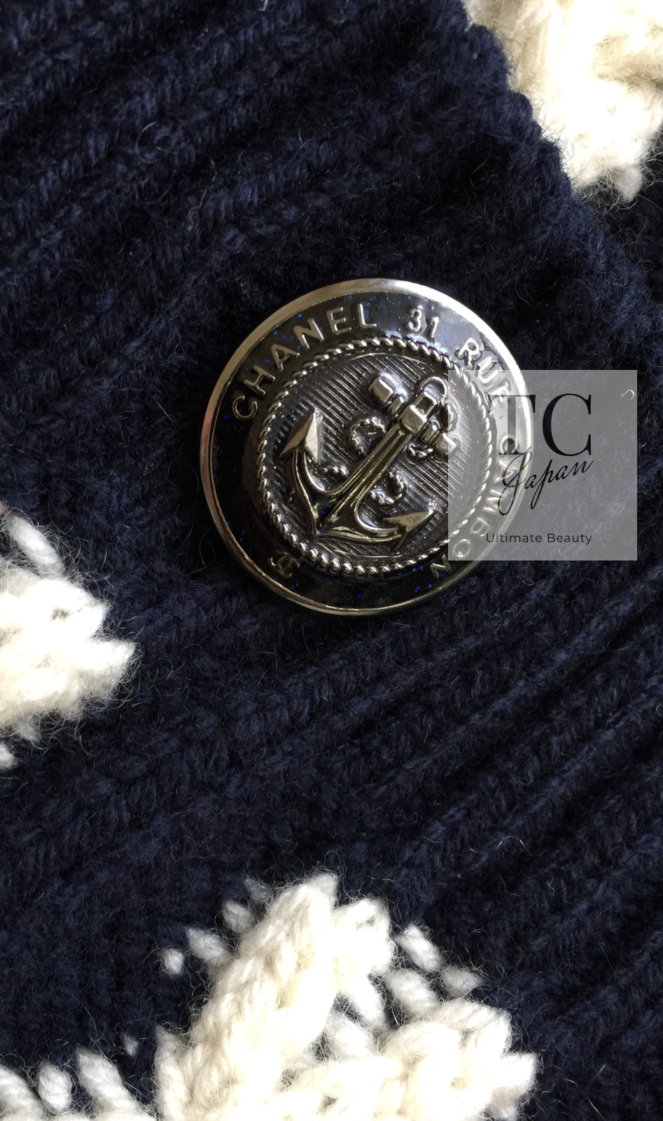 CHANEL 18PF Navy Ivory Wool Cashmere Knit Cardigan 36 38 シャネル ネイビー アイボリー ウール カシミア ケーブル ニット カーディガン 即発