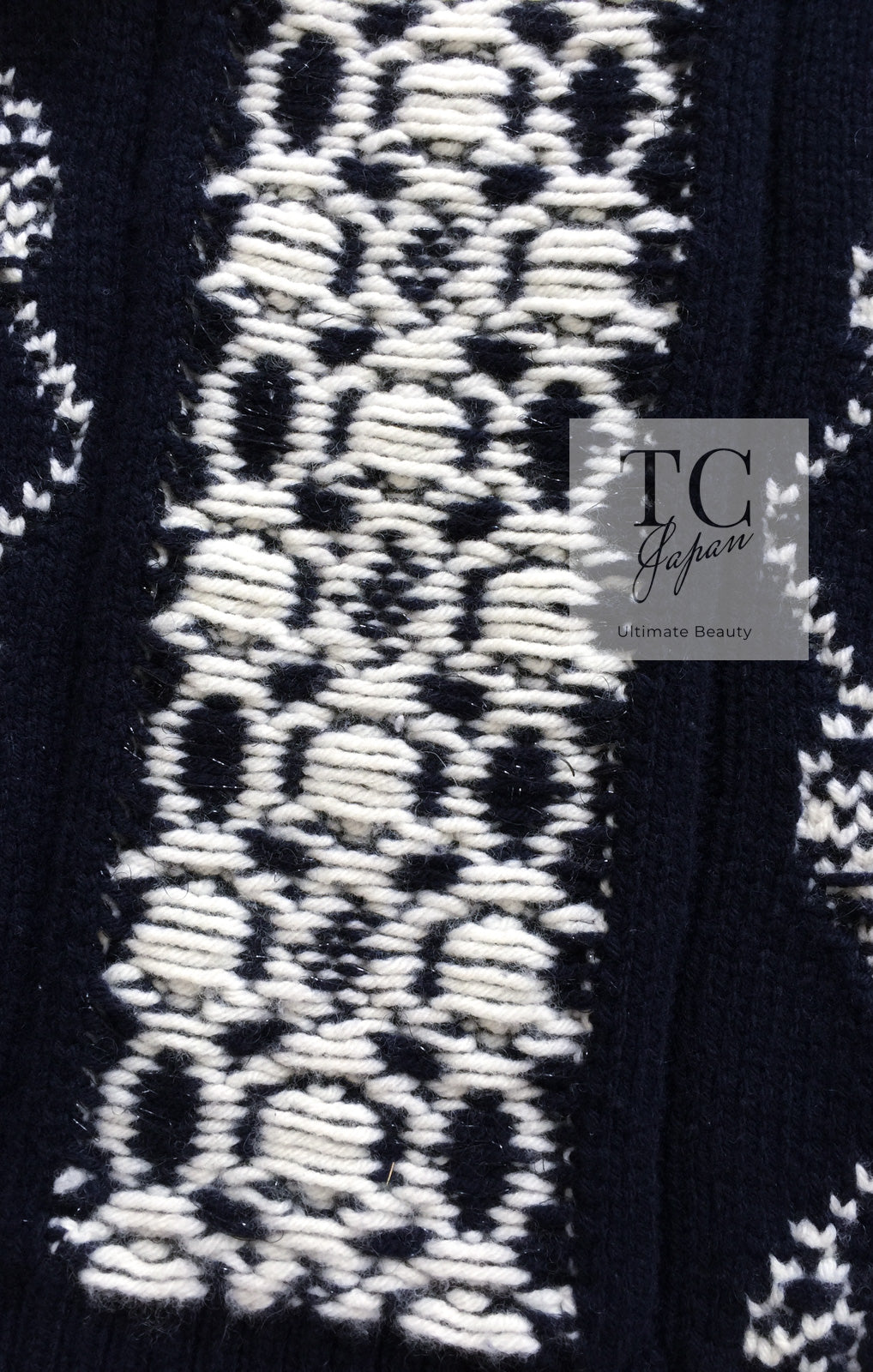 CHANEL 18PF Navy Ivory Wool Cashmere Knit Cardigan 36 38 シャネル ネイビー アイボリー ウール カシミア ケーブル ニット カーディガン 即発