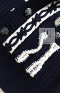 CHANEL 18PF Navy Ivory Wool Cashmere Knit Cardigan 36 38 シャネル ネイビー アイボリー ウール カシミア ケーブル ニット カーディガン 即発