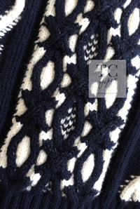 CHANEL 18PF Navy Ivory Wool Cashmere Knit Cardigan 36 38 シャネル ネイビー アイボリー ウール カシミア ケーブル ニット カーディガン 即発