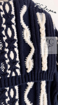 CHANEL 18PF Navy Ivory Wool Cashmere Knit Cardigan 36 38 シャネル ネイビー アイボリー ウール カシミア ケーブル ニット カーディガン 即発