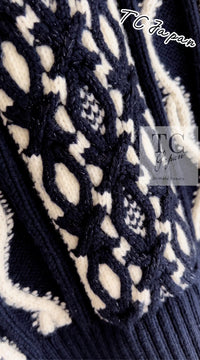 CHANEL 18PF Navy Ivory Wool Cashmere Knit Cardigan 36 38 シャネル ネイビー アイボリー ウール カシミア ケーブル ニット カーディガン 即発