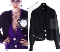 CHANEL 22PF Black Cashmere Knit Cardigan 36 シャネル ブラック カシミヤ ビジュー ボタン ニット カーディガン 即発