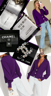 CHANEL 22PF Black Cashmere Knit Cardigan 36 シャネル ブラック カシミヤ ビジュー ボタン ニット カーディガン 即発