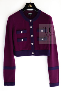 CHANEL 23PA Plum Purple CC Logo Buttons Cropped Cashmere Knit Cardigan 36 シャネル プラム パープル ココ ボタン クロップド カシミヤ ニット カーディガン 即発