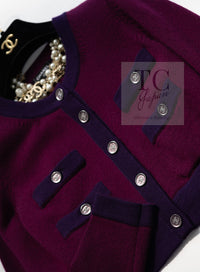 CHANEL 23PA Plum Purple CC Logo Buttons Cropped Cashmere Knit Cardigan 36 シャネル プラム パープル ココ ボタン クロップド カシミヤ ニット カーディガン 即発