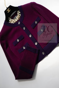 CHANEL 23PA Plum Purple CC Logo Buttons Cropped Cashmere Knit Cardigan 36 シャネル プラム パープル ココ ボタン クロップド カシミヤ ニット カーディガン 即発