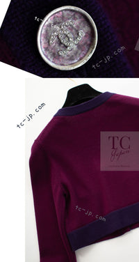 CHANEL 23PA Plum Purple CC Logo Buttons Cropped Cashmere Knit Cardigan 36 シャネル プラム パープル ココ ボタン クロップド カシミヤ ニット カーディガン 即発