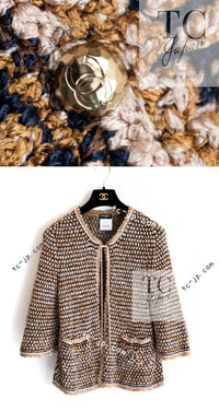 CHANEL 11S Champagne Gold Navy Knit Cardigan 34 シャネル シャンパンゴールド ネイビー 女優の ニット カーディガン 即発
