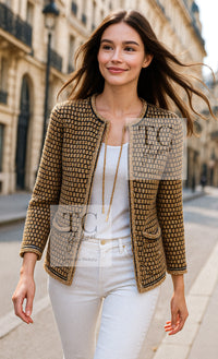 CHANEL 11S Champagne Gold Beige Knit Skirt Cardigan 34 36 38 シャネル シャンパンゴールド ベージュ 女優の ニット スカート カーディガン 即発