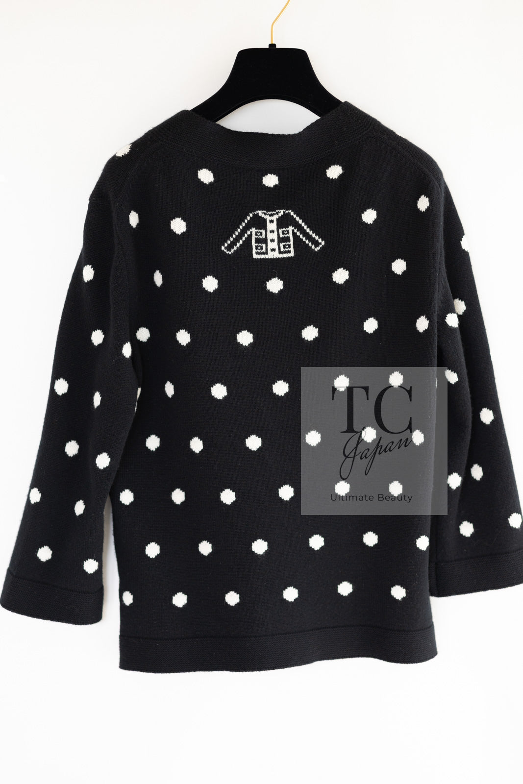 CHANEL 08A Black Dot Logo Cashmere Knit Cardigan 40 シャネル ブラック ドット ロゴ カシミヤ ニット カーディガン 即発