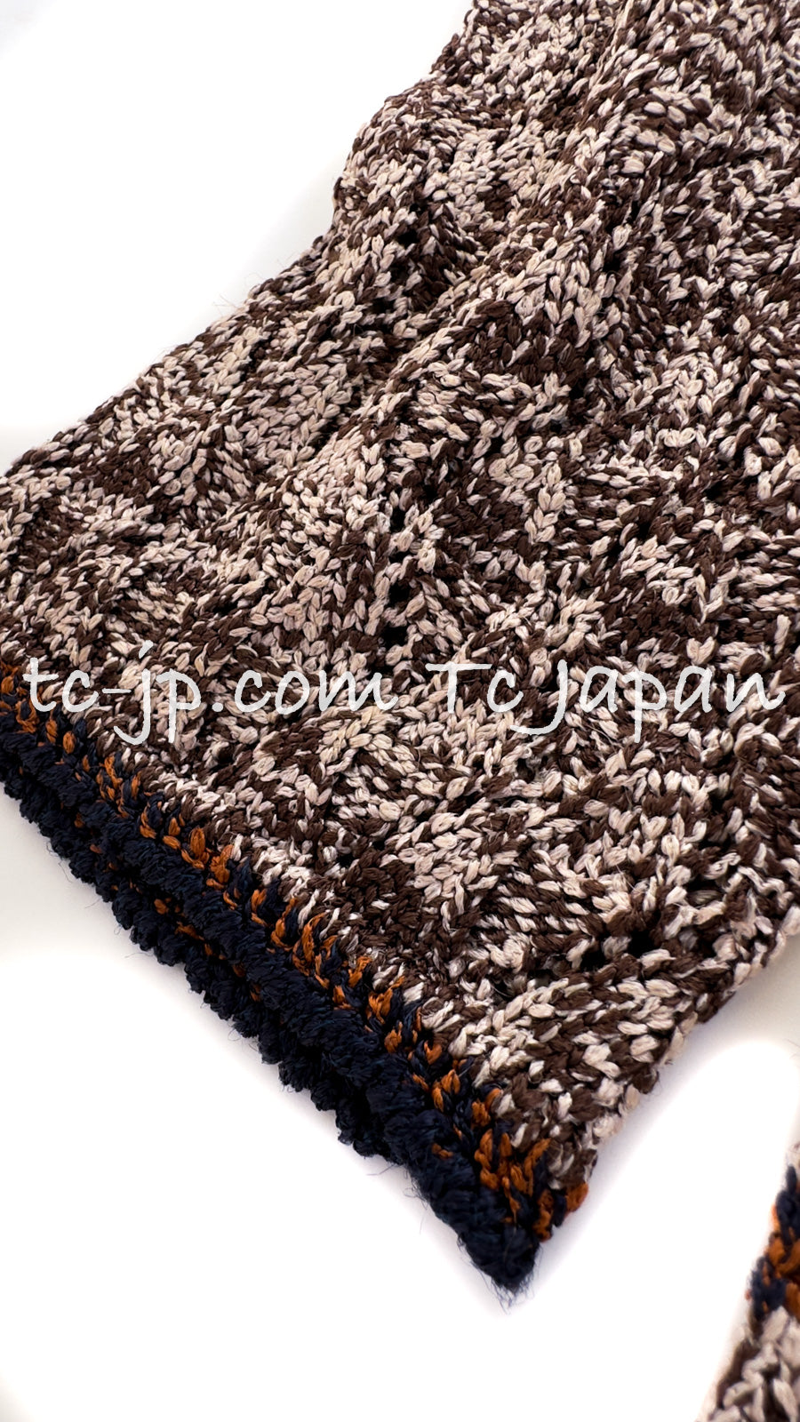 CHANEL 11S Brown Orange Navy CC Logo Knit Dress 34 シャネル ブラウン オレンジ CC ロゴ ニット ワンピース 即発