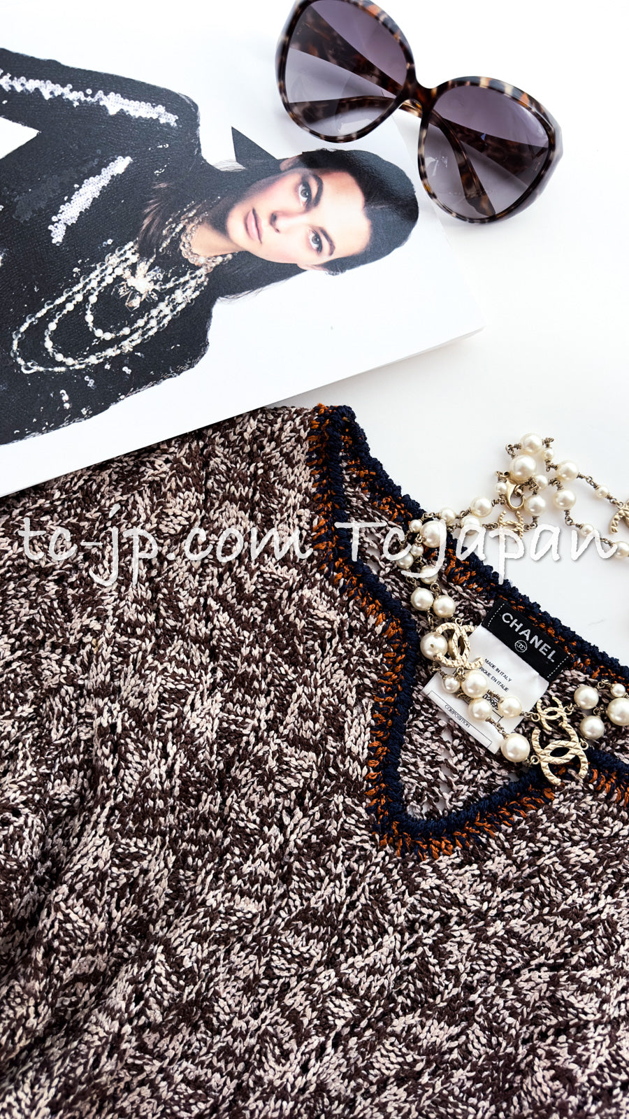 CHANEL 11S Brown Orange Navy CC Logo Knit Dress 34 シャネル ブラウン オレンジ CC ロゴ ニット ワンピース 即発