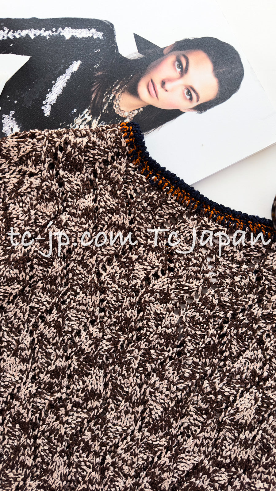 CHANEL 11S Brown Orange Navy CC Logo Knit Dress 34 シャネル ブラウン オレンジ CC ロゴ ニット ワンピース 即発