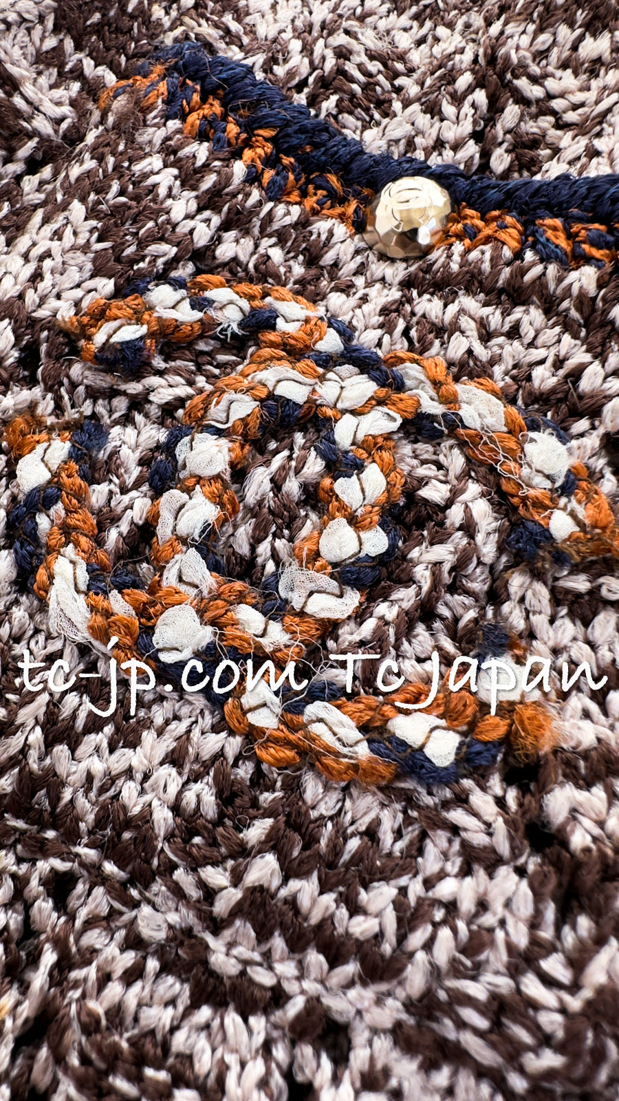 CHANEL 11S Brown Orange Navy CC Logo Knit Dress 34 シャネル ブラウン オレンジ CC ロゴ ニット ワンピース 即発
