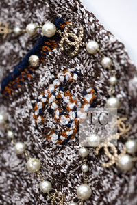CHANEL 11S Brown Orange Navy CC Logo Knit Dress 34 シャネル ブラウン オレンジ CC ロゴ ニット ワンピース 即発