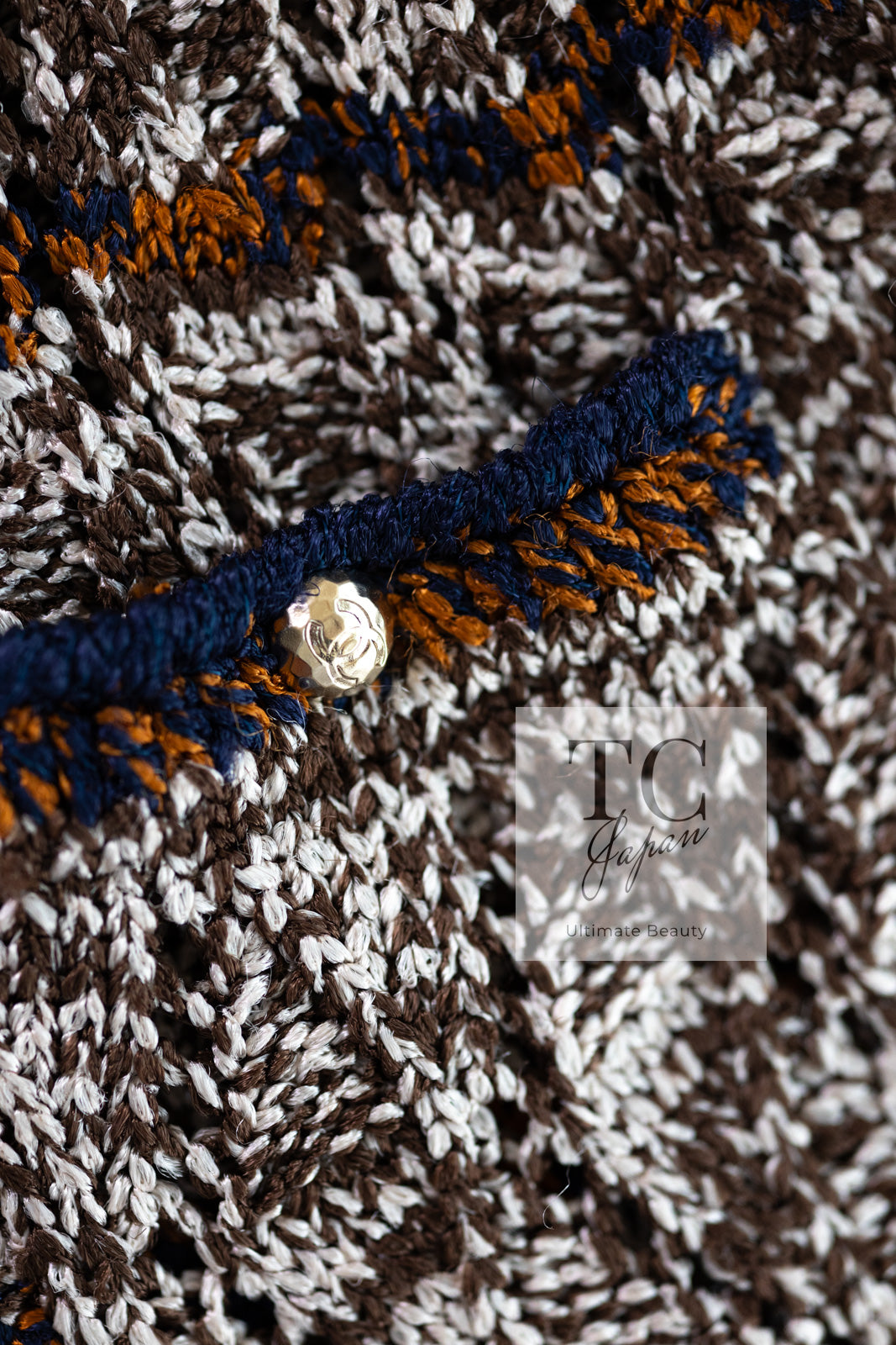 CHANEL 11S Brown Orange Navy CC Logo Knit Dress 34 シャネル ブラウン オレンジ CC ロゴ ニット ワンピース 即発