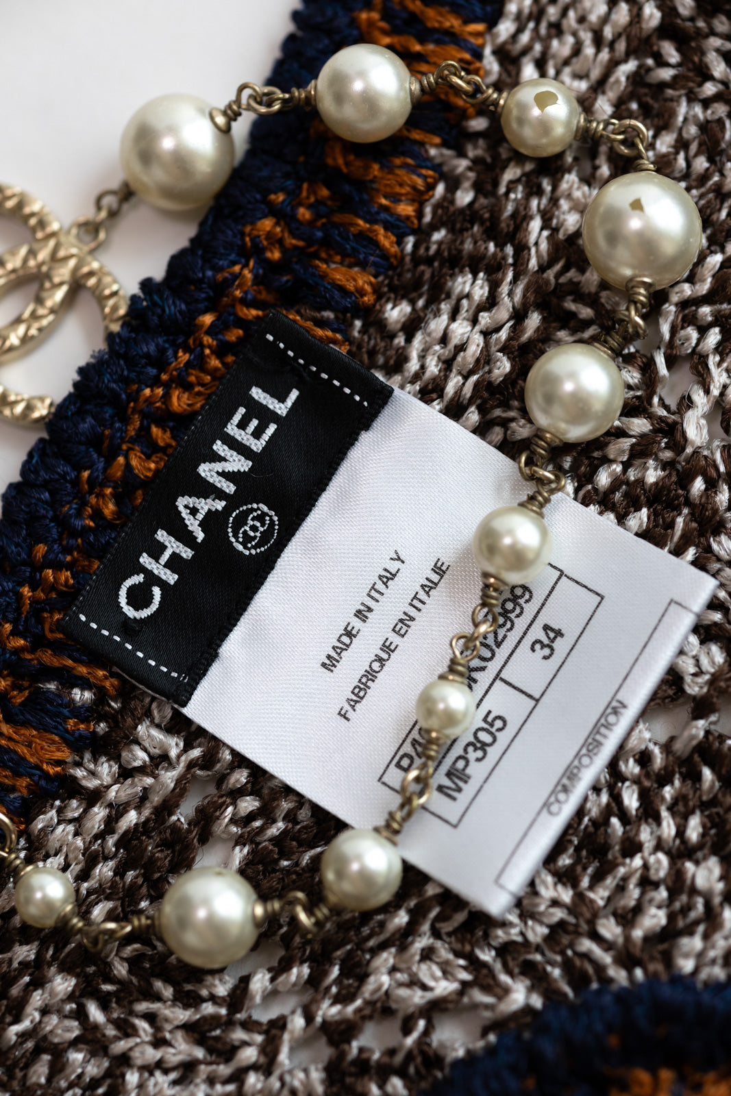 CHANEL 11S Brown Orange Navy CC Logo Knit Dress 34 シャネル ブラウン オレンジ CC ロゴ ニット ワンピース 即発