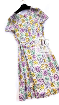 CHANEL 98S Vintage CC Logo Floral Pattern Ivory Silk 100% Dress 36 38 シャネル ヴィンテージ CCロゴ 花柄 アイボリー シルク100% ワンピース 即発