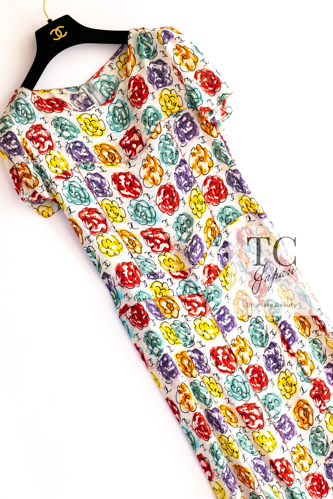 CHANEL 98S Vintage CC Logo Floral Pattern Multicolor Silk 100% Dress 40 シャネル ヴィンテージ CCロゴ 花柄 マルチカラー シルク100% ワンピース 即発