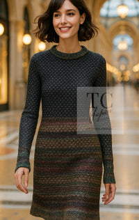 CHANEL 11PF Paris Byzance Gold Thread Mix Wool Knit Dress 34 36 シャネル ネイビー ミックス メタリック ニット ワンピース 即発