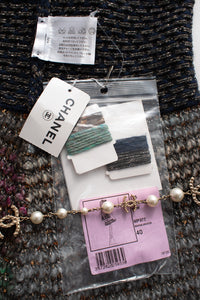 CHANEL 11PF Paris Byzance Gold Thread Mix Wool Knit Dress 34 36 シャネル ネイビー ミックス メタリック ニット ワンピース 即発